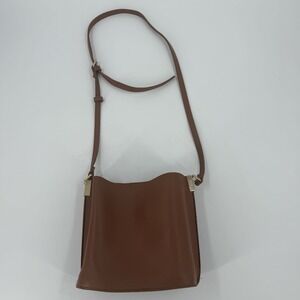 Street Level Brown Bucket Crossbody Bag Faux Leather Minimalist Purse